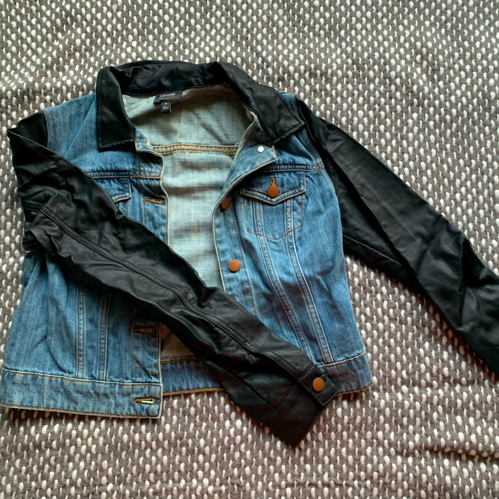 Jean Jacket with Leather Sleeves